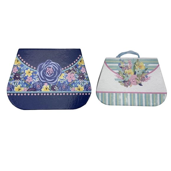 Nesting Boxes Set of 2 Blue White Flowers Ribbon Handle NEW - Picture 1 of 10